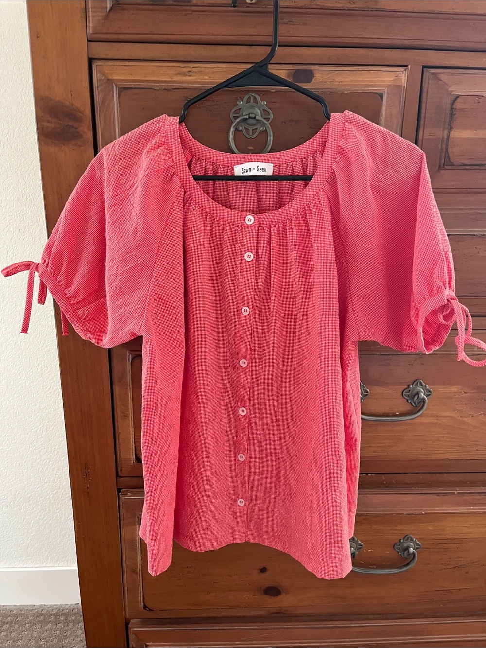 Red Button-Front Peasant Blouse Size Small NWOT